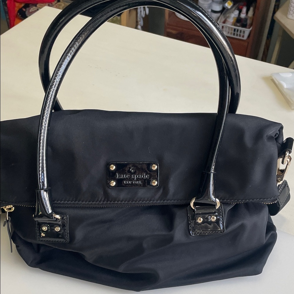 Kate Spade Leslie Nylon and Patent Leather Foldover Handbag